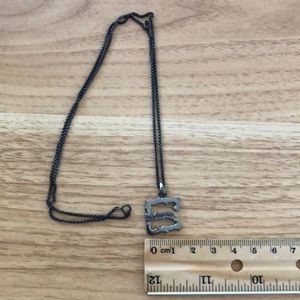 NWOT men’s black sterling silver alphabet E necklace